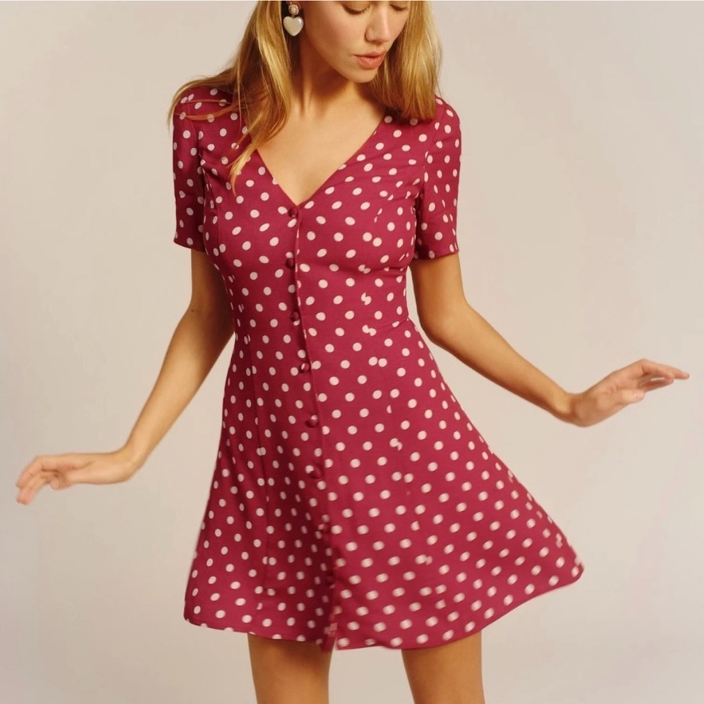 Reformation Hal Polka Dot Mini Dress.